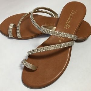 Toscanella Rhinestone Toe Ring Sandals Size 8